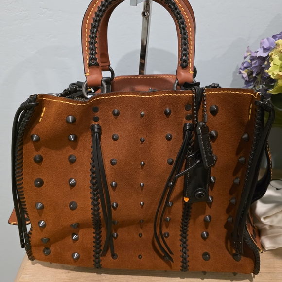Coach Western Rogue 36 Saddle Suede With Studs, Rivets. RARE! - Picture 3 of 16